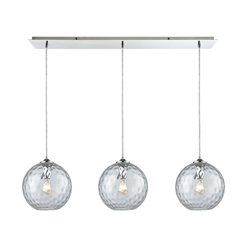 Watersphere 3-Light Linear Mini Pendant Fixture in Chrome with Hammered Clear Glass ELK Lighting 31380/3LP-CLR