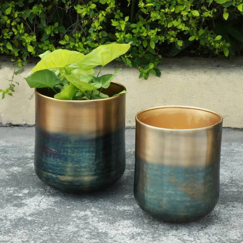 Burnt Brass Finish Planter Holder, Set of 2 By SPI Home