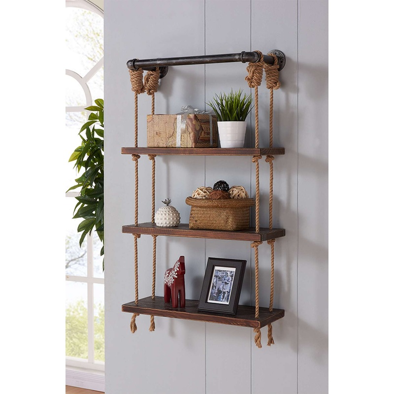 24" Brannon Modern Pine Wood Floating Wall Shelf in Gray and Walnut Finish By Armen Living