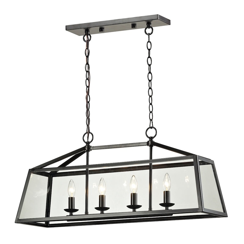 Alanna 4-Light Linear Chandelier in Oil Rubbed Bronze with Clear Glass Panels ELK Lighting