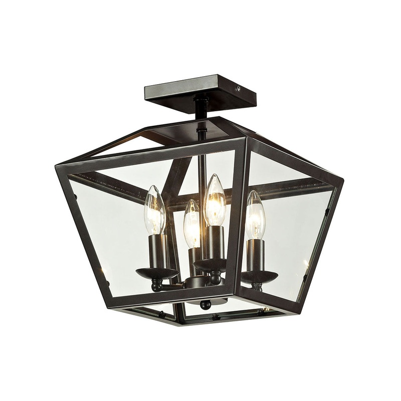 Alanna 4-Light Semi Flush in Oil Rubbed Bronze with Clear Glass Panels ELK Lighting