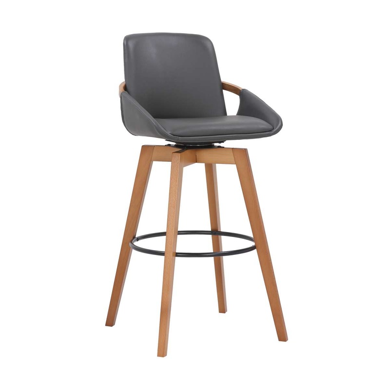 Baylor 30" Gray Faux Leather and Walnut Wood Swivel Bar Stool By Armen Living