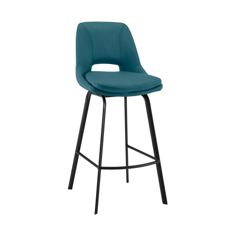 Carise Blue Faux Leather and Black Metal Swivel 30" Bar Stool By Armen Living