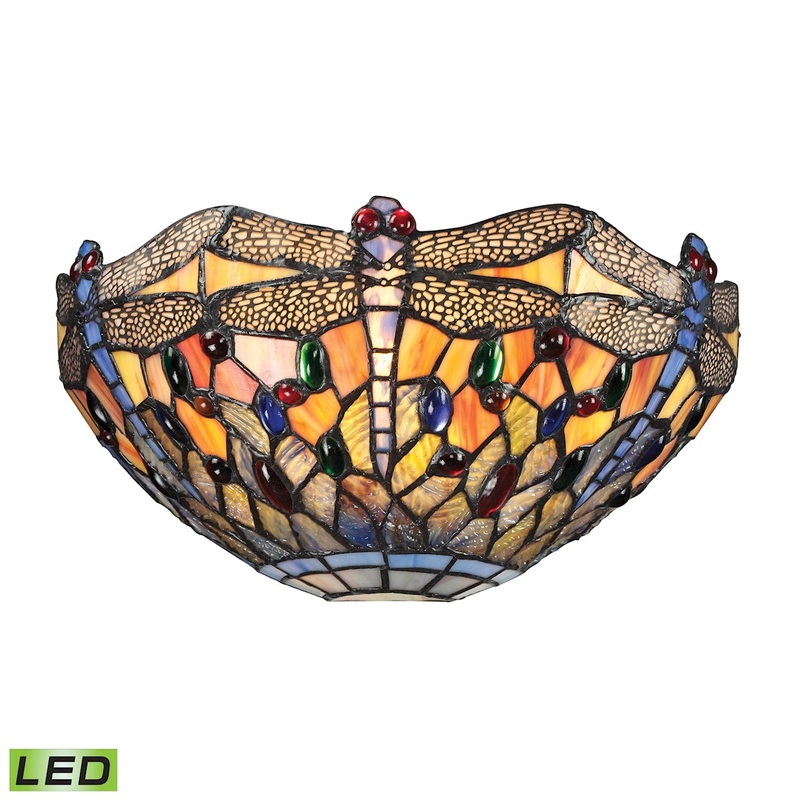 Dragonfly 1-Light Sconce in Dark Bronze with Tiffany Style Glass - Includes LED Bulb ELK Lighting