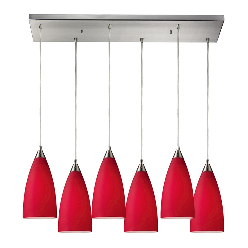 Vesta 6-Light Rectangular Pendant Fixture in Satin Nickel with Cardinal Red Glass ELK Lighting