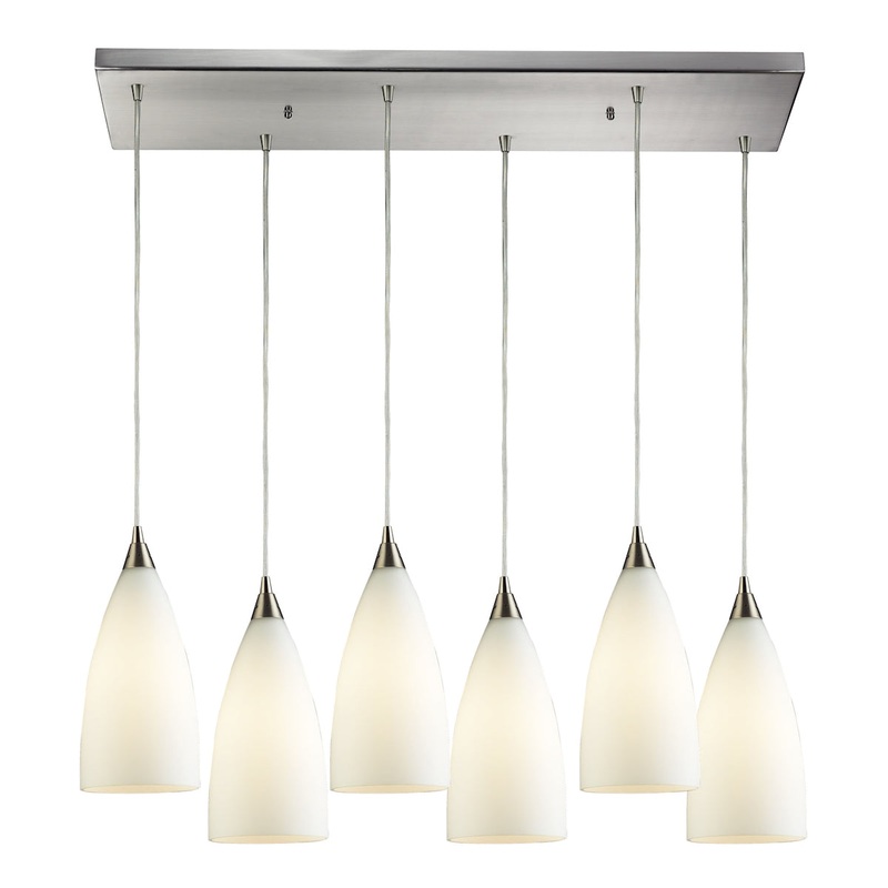 Vesta 6-Light Rectangular Pendant Fixture in Satin Nickel with White Glass ELK Lighting