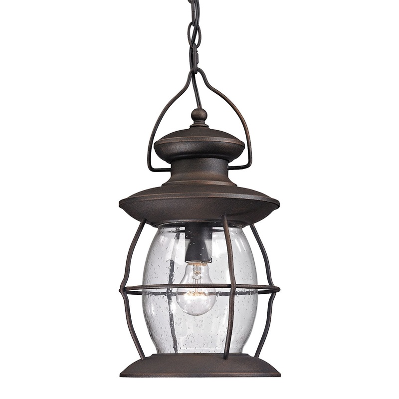 Village Lantern 1-Light Outdoor Hanging Lantern in Weathered Charcoal ELK Lighting