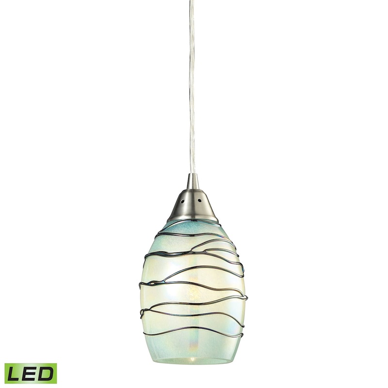 Vines 1-Light Mini Pendant in Satin Nickel with Mint Glass - Includes LED Bulb ELK Lighting