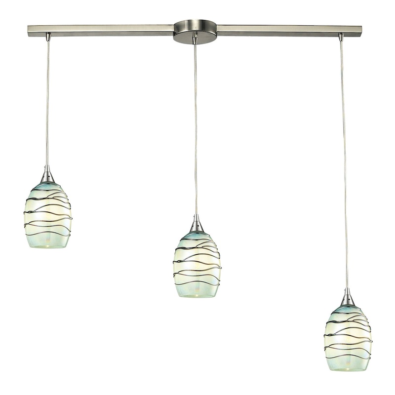 Vines 3-Light Linear Pendant Fixture in Satin Nickel with Mint Glass ELK Lighting