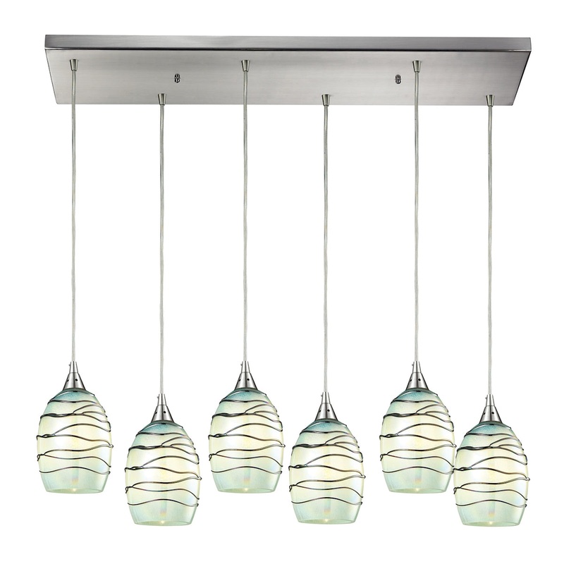 Vines 6-Light Rectangular Pendant Fixture in Satin Nickel with Mint Glass ELK Lighting
