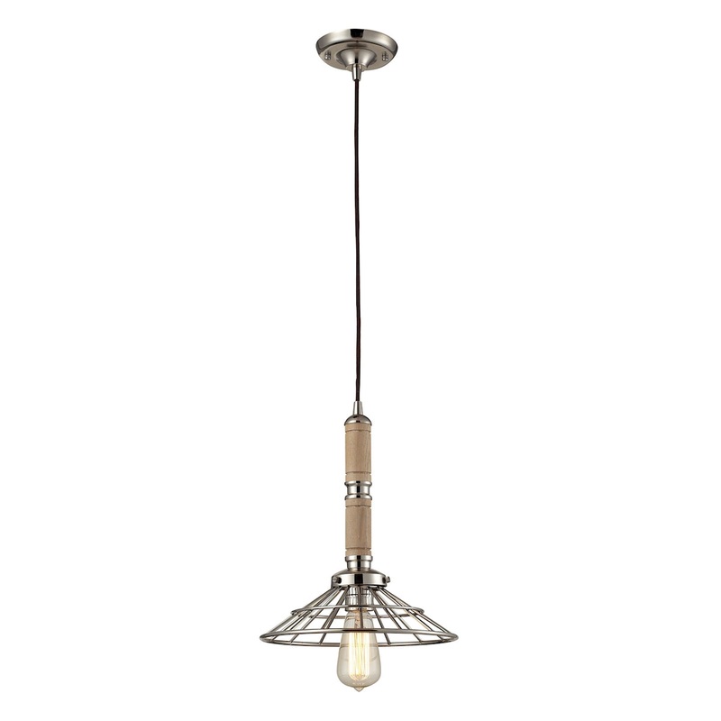 1-Light Wood Pendant in Polished Nickel ELK Lighting