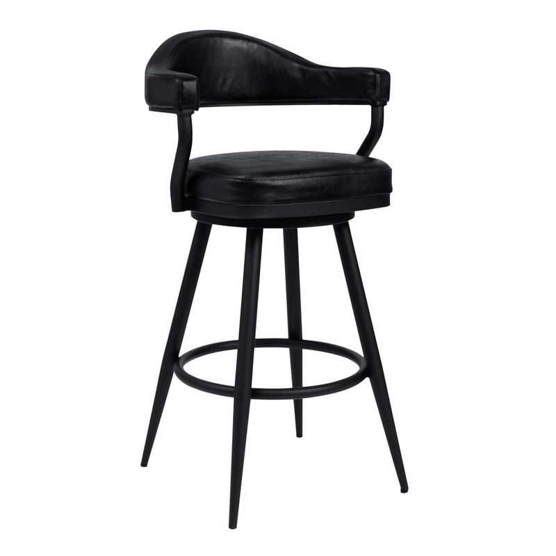 Amador 30" Bar Height Barstool in a Black Powder Coated Finish and Vintage Black Faux Leather By Armen Living