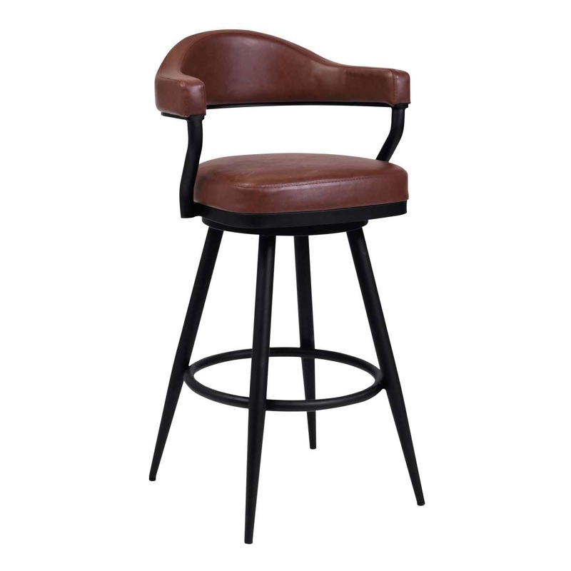 Amador 30" Bar Height Barstool in a Black Powder Coated Finish and Vintage Coffee Faux Leather By Armen Living