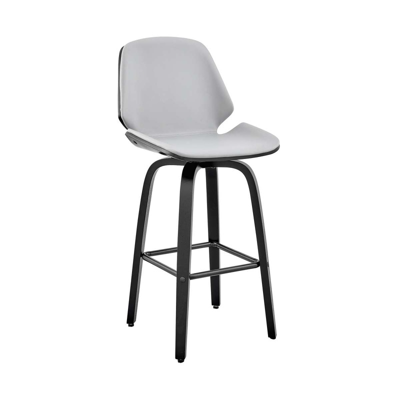 Arabela 26" Gray Faux Leather and Black Wood Swivel Bar Stool By Armen Living