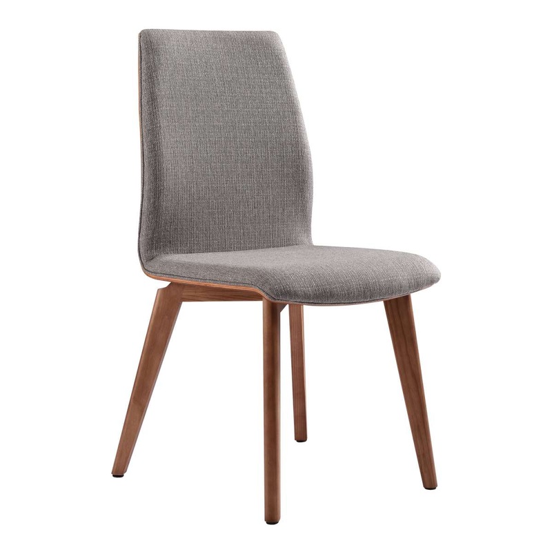 Archie Mid-Century Dining Chair in Walnut Finish and Gray Fabric - Set of 2 By Armen Living