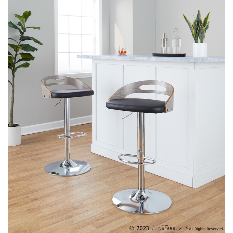Cassis Adjustable Barstool - Set of 2 By LumiSource - BS-CASSISPU-OV2 CHRLGYBK2