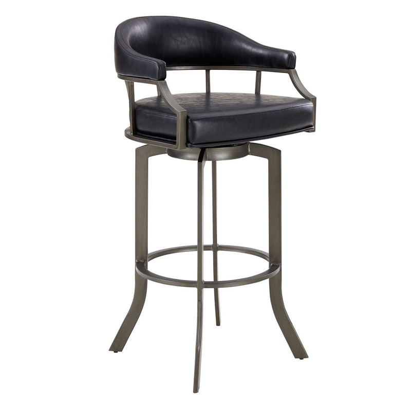 Pharaoh Swivel 26" Mineral Finish and Black Faux Leather Bar Stool By Armen Living