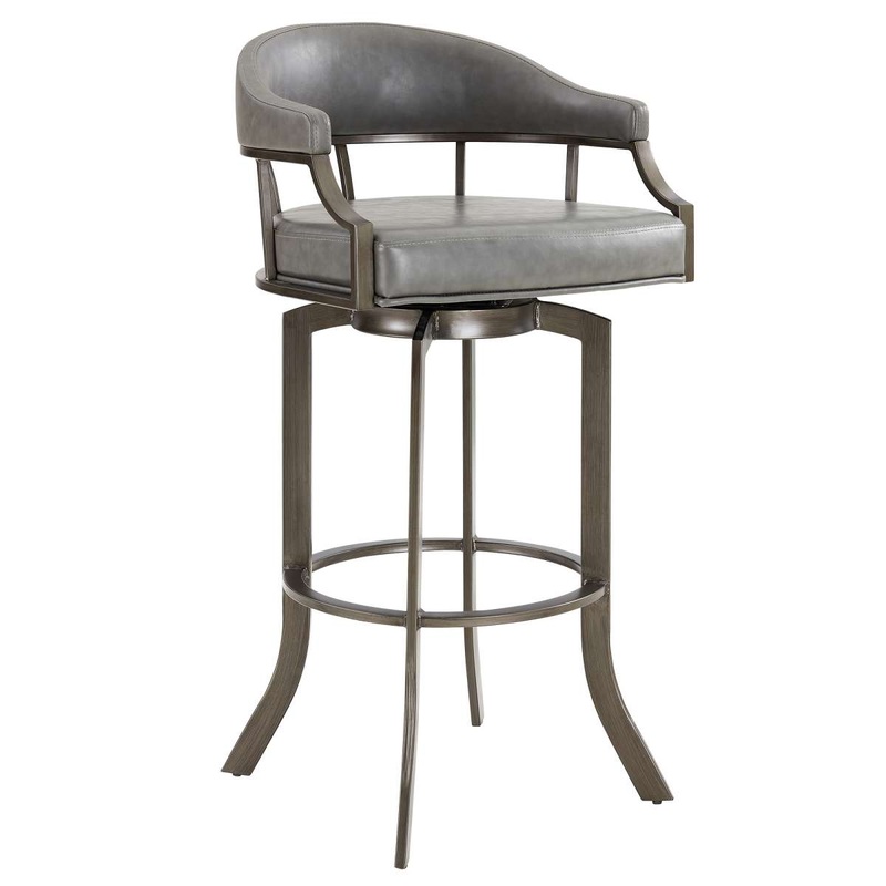 Pharaoh Swivel 26" Mineral Finish and Gray Faux Leather Bar Stool By Armen Living