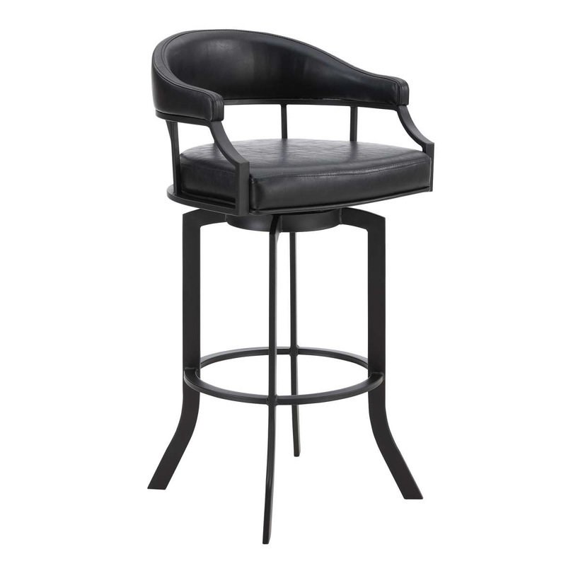 Pharaoh Swivel 30" Black Powder Coated and Black Faux Leather Metal Bar Stool By Armen Living