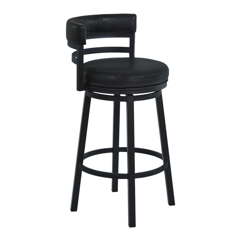 Titana 30" Bar Height Metal Swivel Barstool in Ford Black Pu and Black Finish By Armen Living