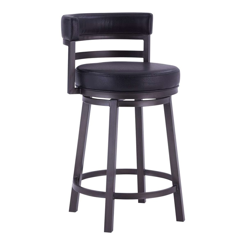 Titana 30" Bar Height Metal Swivel Barstool in Ford Black Pu and Mineral Finish By Armen Living