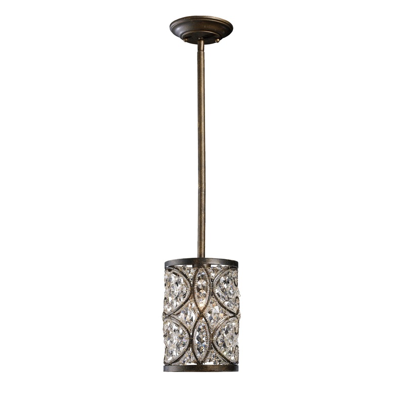 Amherst 1-Light Mini Pendant in Antique Bronze with Clear Crystal and Beaded Glass Diffuser ELK Lighting