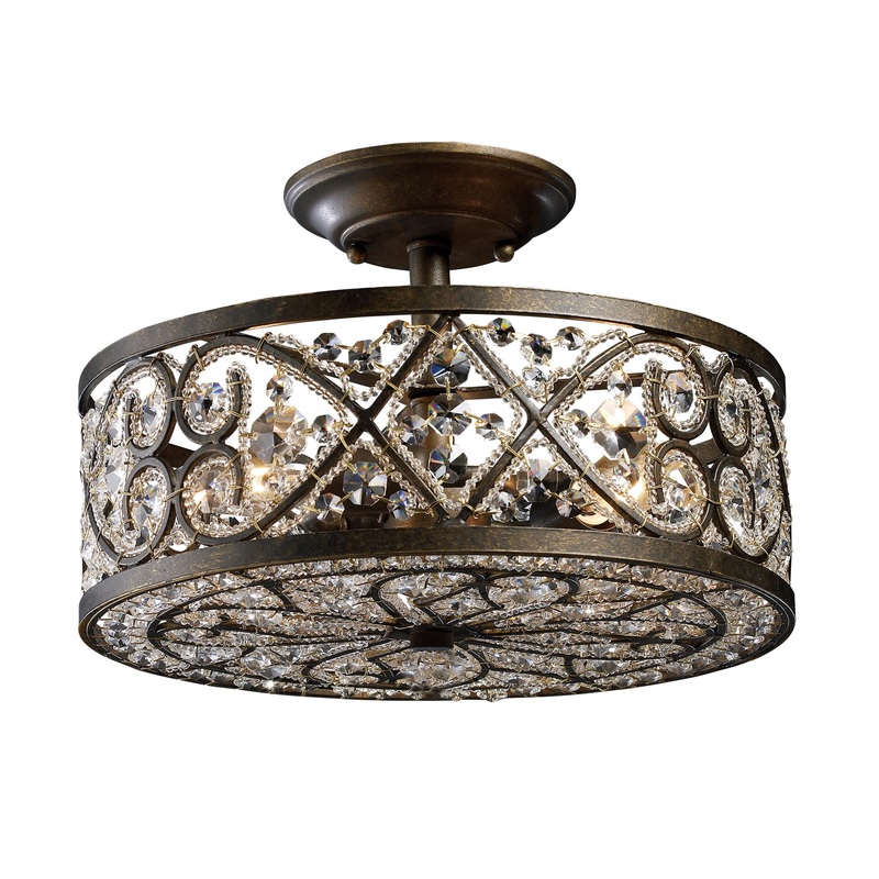 Amherst 4-Light Semi Flush in Antique Bronze with Clear Crystal and Beaded Glass Diffuser ELK Lighting