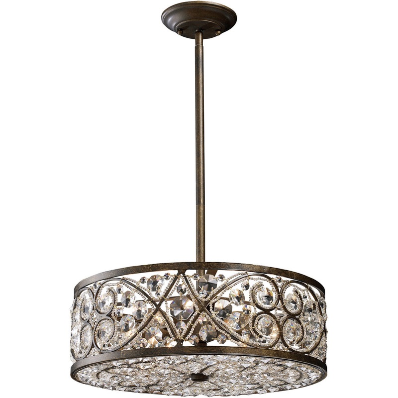 Amherst 6-Light Chandelier in Antique Bronze with Clear Crystal and Beaded Glass Diffuser ELK Lighting
