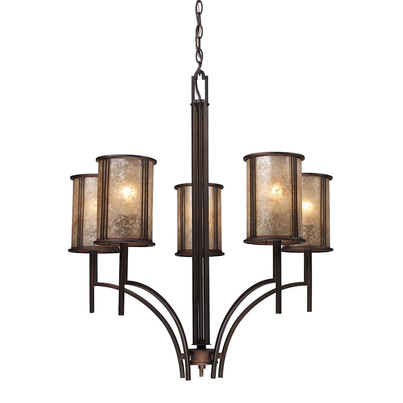 Barringer 5-Light Chandelier in Aged Bronze with Tan Mica Shades ELK Lighting