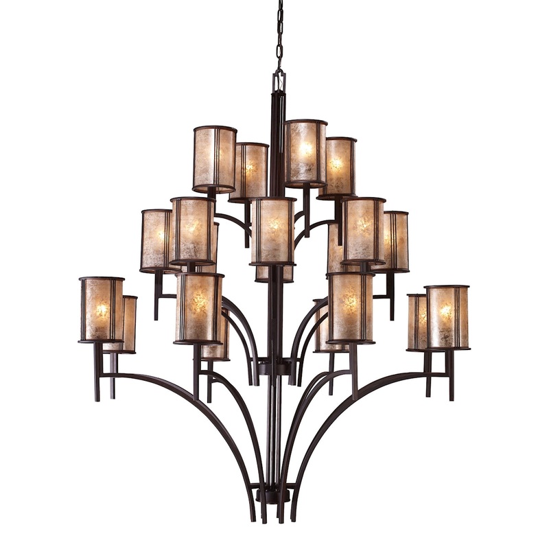 Barringer 8+8+4-Light Chandelier in Aged Bronze with Tan Mica Shades ELK Lighting