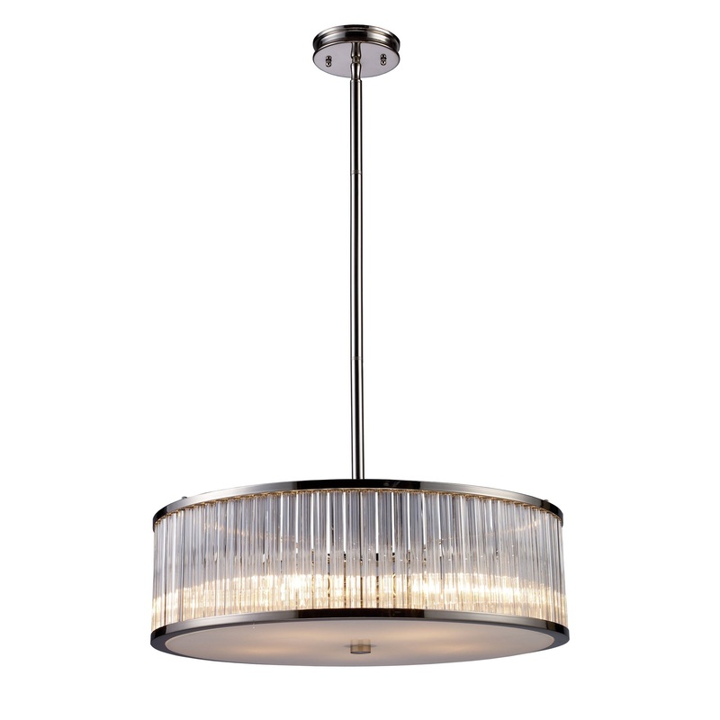 Braxton 5-Light Chandelier in Polished Nickel with Ribbed Glass Cylinder Shade ELK Lighting