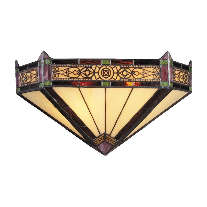 Filigree 2-Light Sconce in Aged Bronze with Tiffany Style Glass ELK Lighting