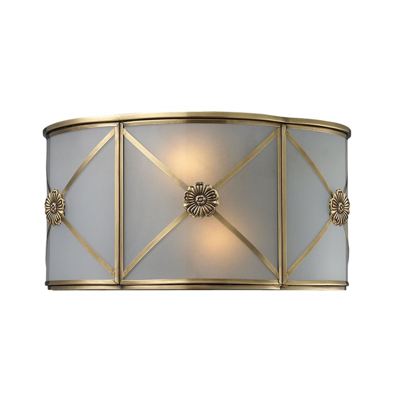 Preston 2-Light Sconce in Brushed Brass with White Glass Panels ELK Lighting