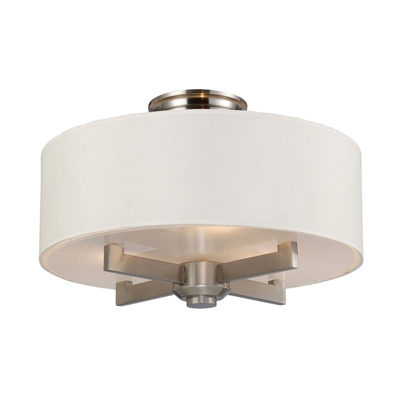 Seven Springs 3-Light Semi Flush in Satin Nickel with White Fabric Shade ELK Lighting
