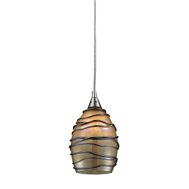 Vines 1-Light Mini Pendant in Satin Nickel with Tan Glass ELK Lighting