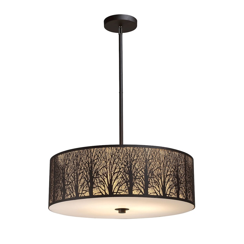 Woodland Sunrise 5-Light Chandelier in Aged Bronze with Woodland Shade ELK Lighting