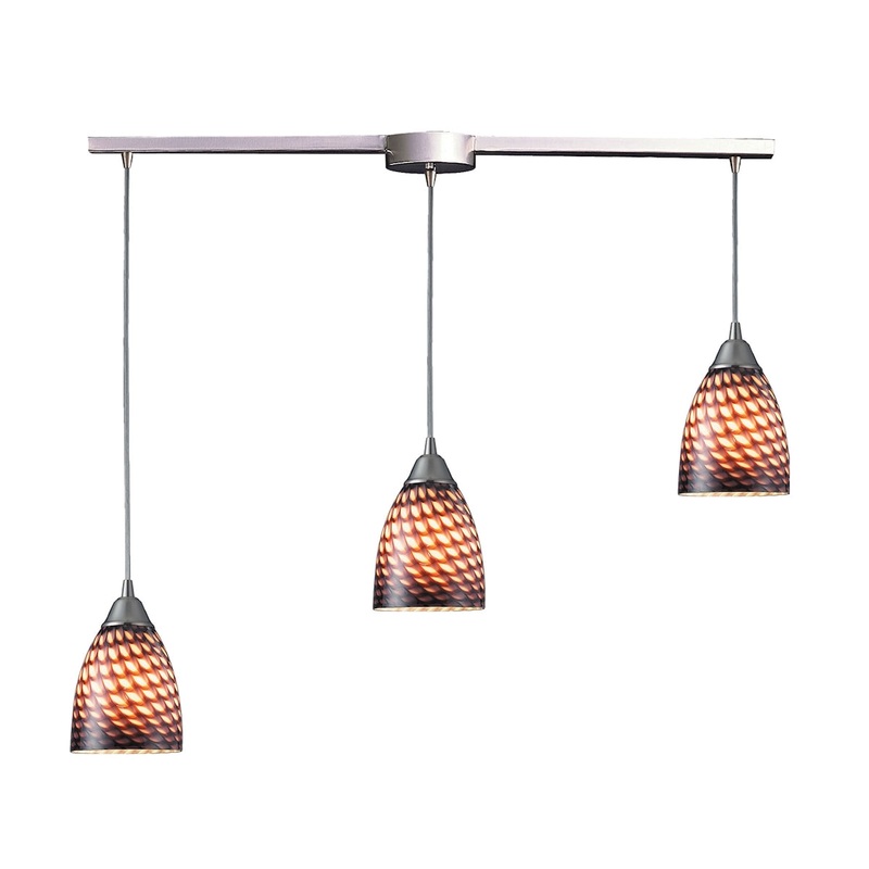 Arco Baleno 3-Light Linear Pendant Fixture in Satin Nickel with Coco Glass ELK Lighting