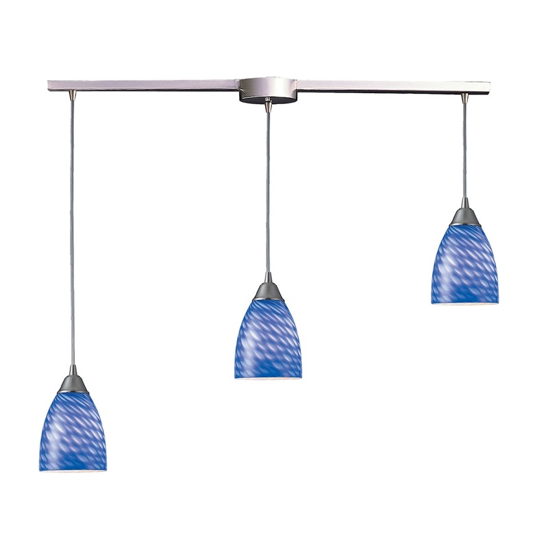 Arco Baleno 3-Light Linear Pendant Fixture in Satin Nickel with Sapphire Glass ELK Lighting