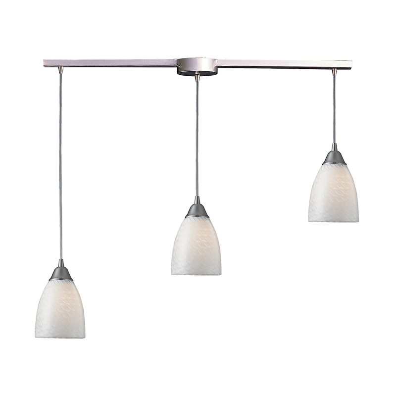 Arco Baleno 3-Light Linear Pendant Fixture in Satin Nickel with White Swirl Glass ELK Lighting