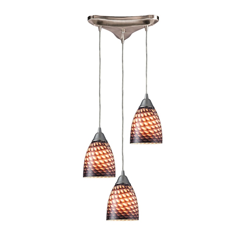 Arco Baleno 3-Light Triangular Pendant Fixture in Satin Nickel with Coco Glass ELK Lighting