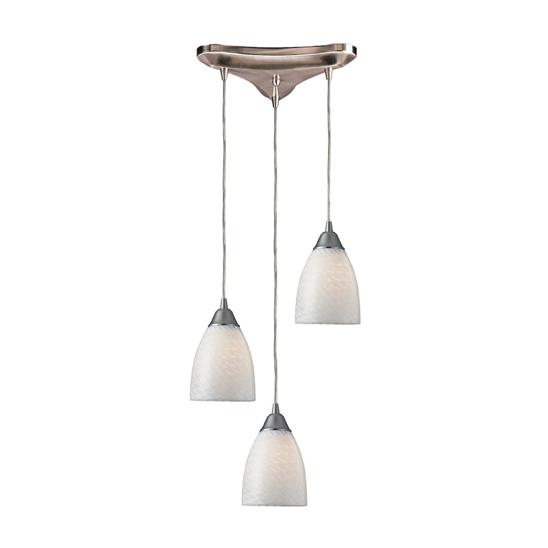 Arco Baleno 3-Light Triangular Pendant Fixture in Satin Nickel with White Swirl Glass ELK Lighting