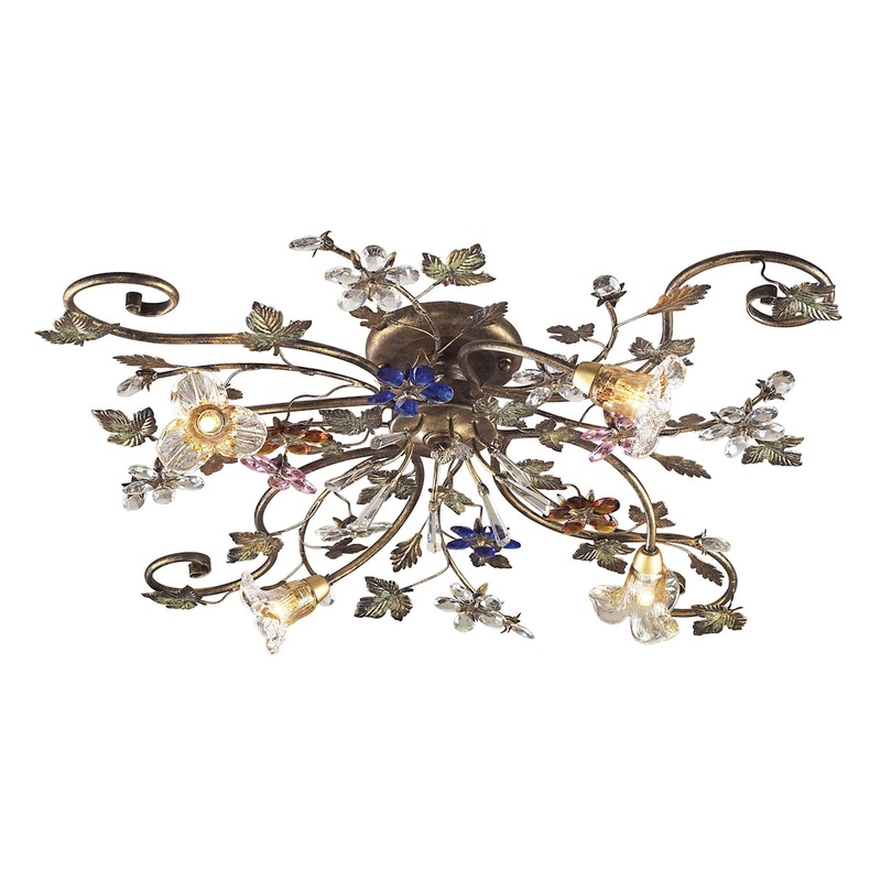 Brillare 4-Light Semi Flush in Bronzed Rust with Multi-colored Floral Crystals ELK Lighting