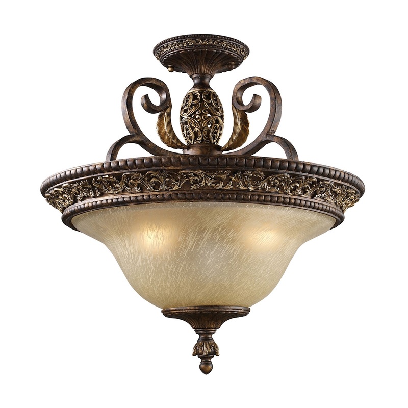 Regency 3-Light Semi Flush in Burnt Bronze with Off-white Glass ELK Lighting