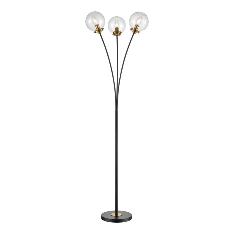 Boudreaux 3-Light Floor Lamp in Burnished Brass and Matte Black with Mouth-blown Clear Glass Orbs ELK Home