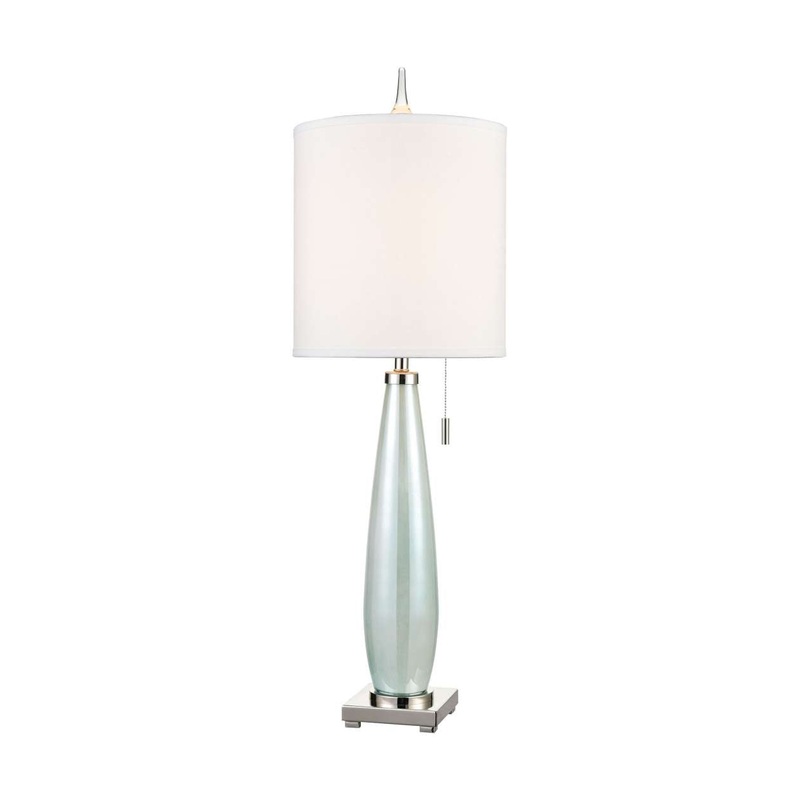 Confection Table Lamp in Seafoam Green and Polished Nickel with a White Linen Shade ELK Home
