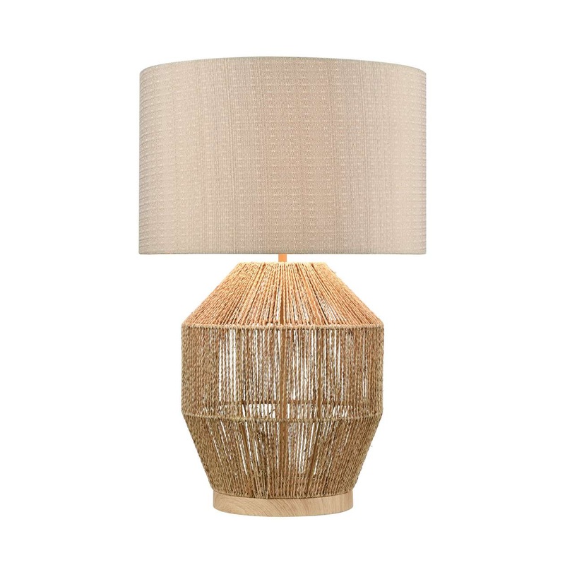 Corsair Table Lamp in Natural Finish with a Mushroom Linen Shade ELK Home