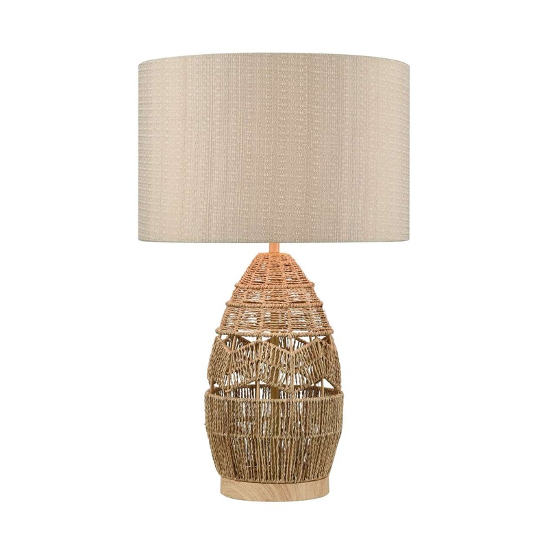 Husk Table Lamp in Natural Finish with Mushroom Linen Shade ELK Home