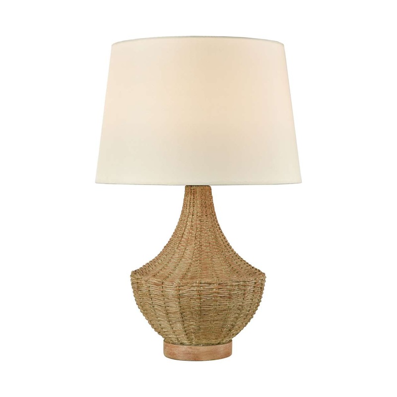 Rafiq Outdoor Table Lamp in Natural Rattan with Off-white Nylon Shade ELK Home