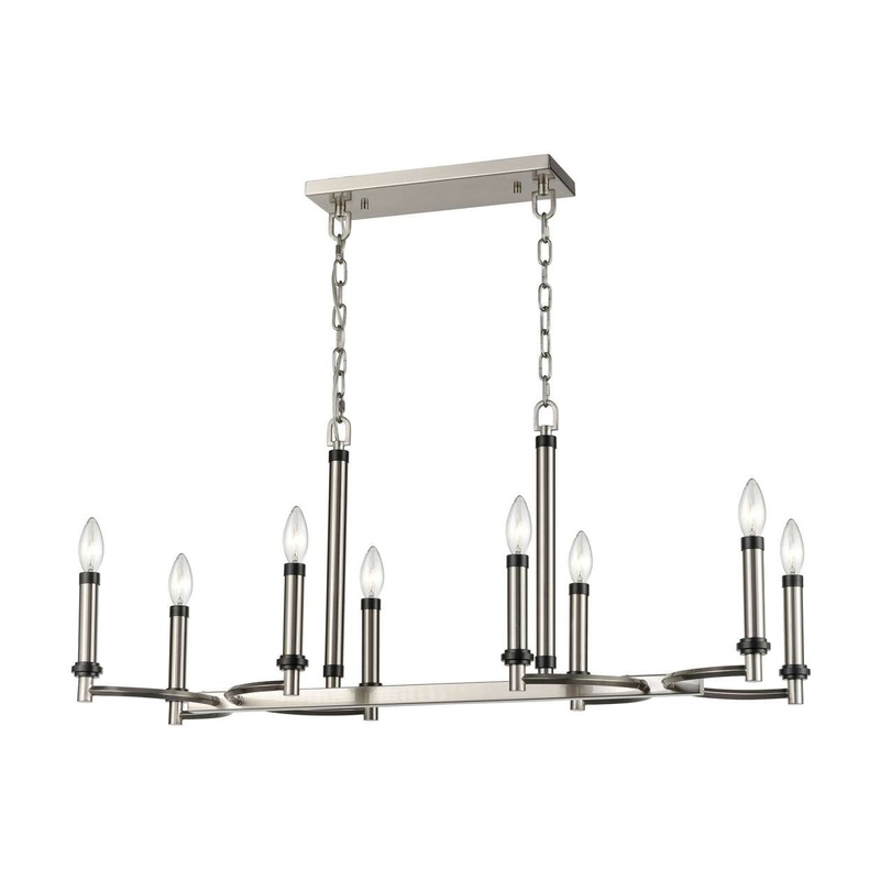Sunsphere 8-Light Linear Chandelier in Satin Nickel and Matte Black ELK Home