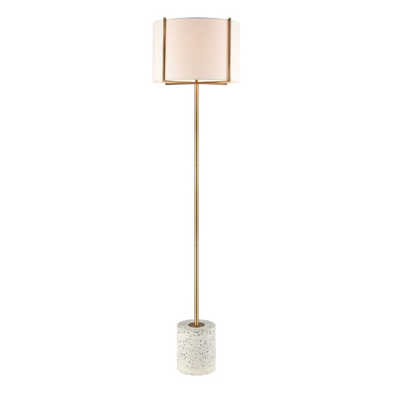 Trussed Floor Lamp in White Terazzo and Gold with a Pure White Linen Shade ELK Home